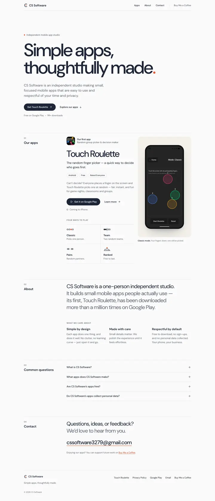 Screenshot of the CS Software website home page, shown on a computer and a phone