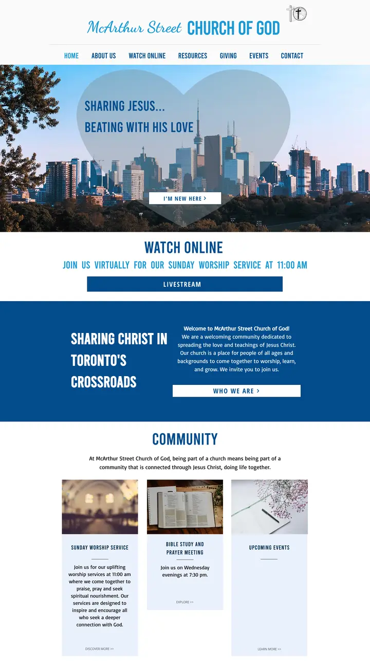Screenshot of the McArthur Street Church of God website home page, shown on a computer and a phone